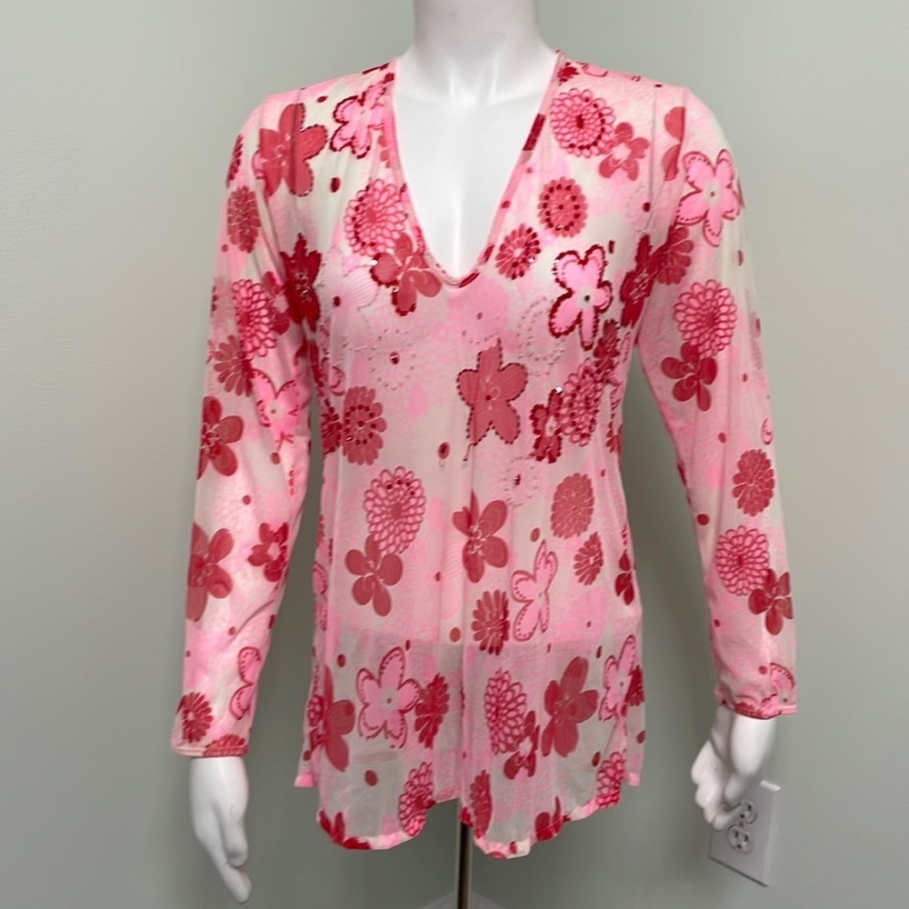OndadeMar pink sheer v neck top and matching pants size small